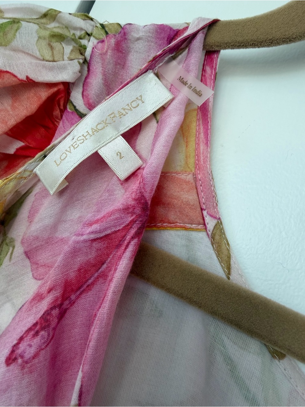 LoveShackFancy Floral Tie-Waist Mini Dress in Pink & Yellow - Picture 4 of 4